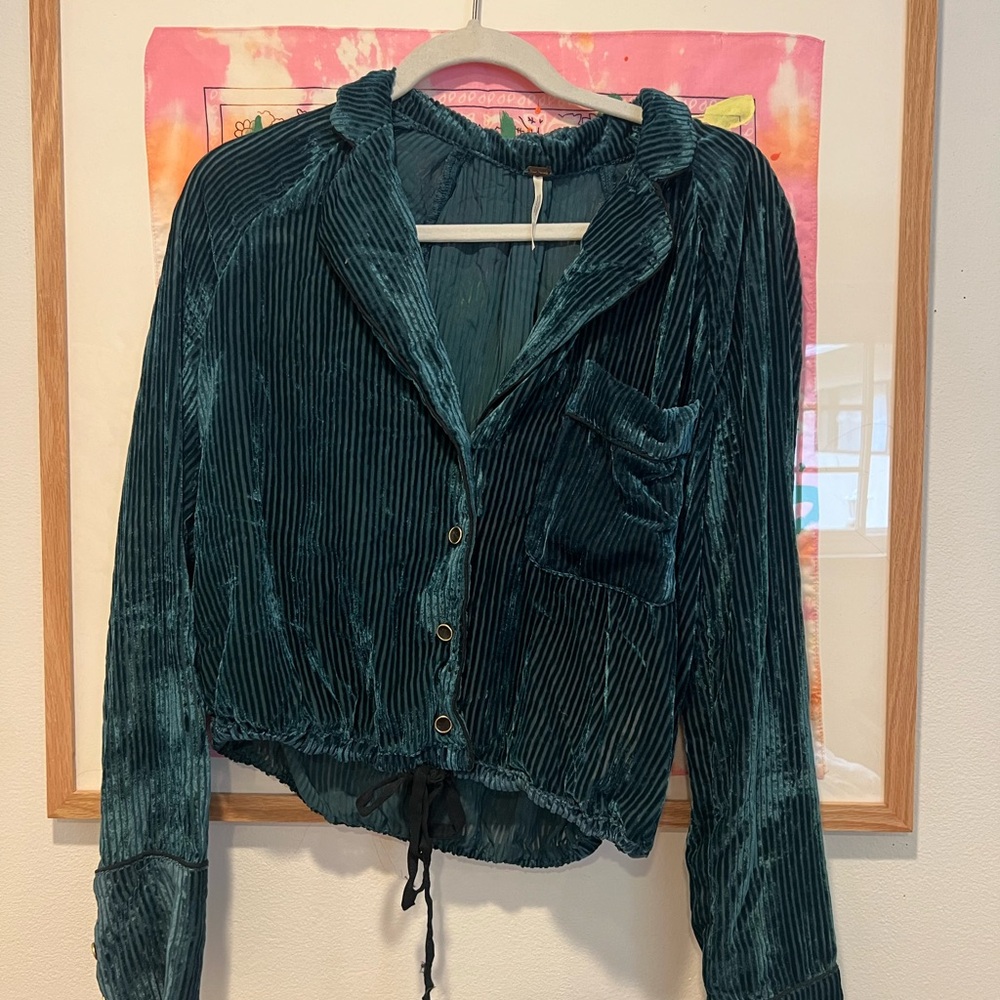 FREE PEOPLE SUEDEISH TURQUOISE DRAWSTRING TOP